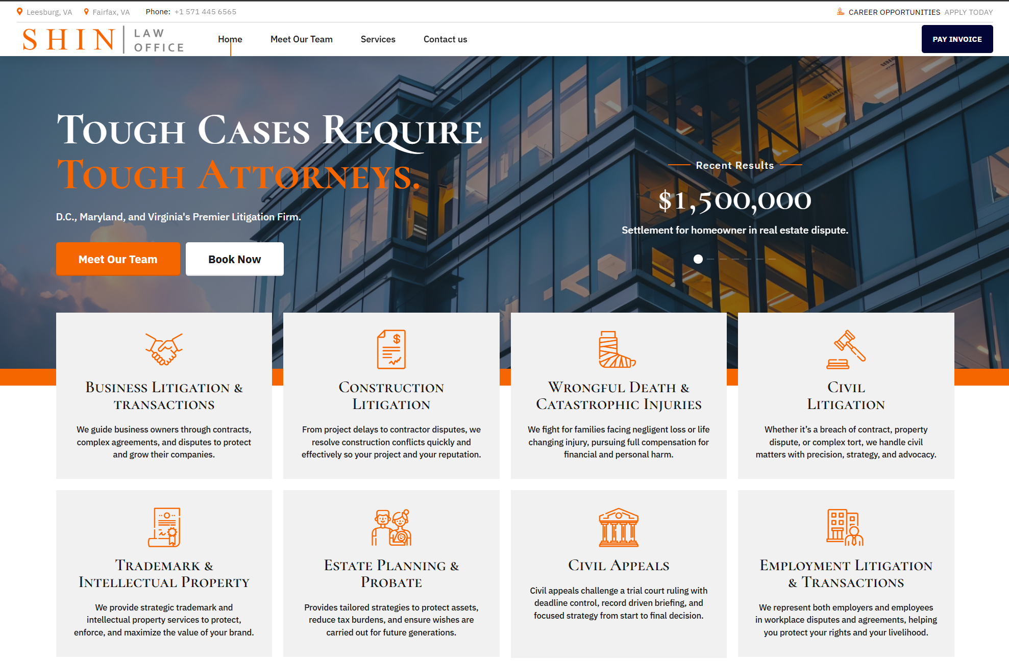 Website for Shin Law Office, PLC