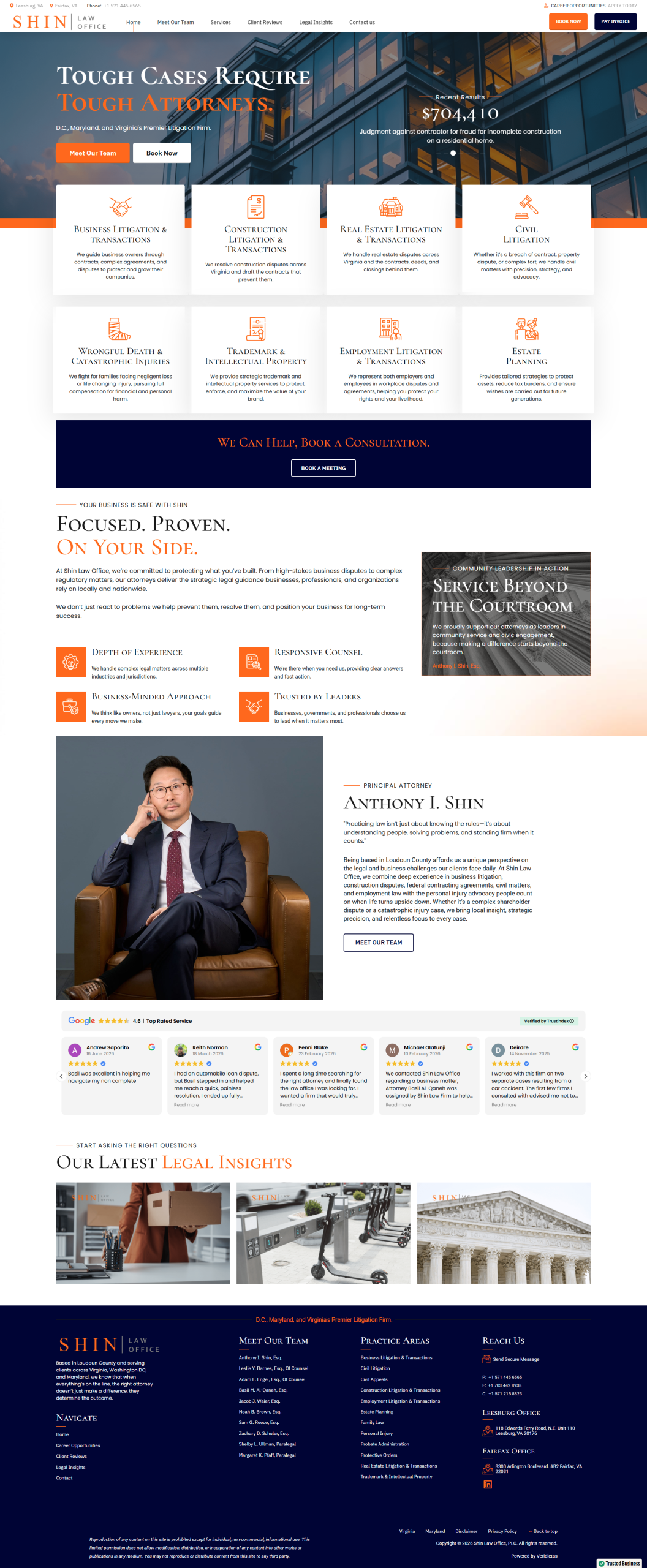 Shin Law Office homepage preview