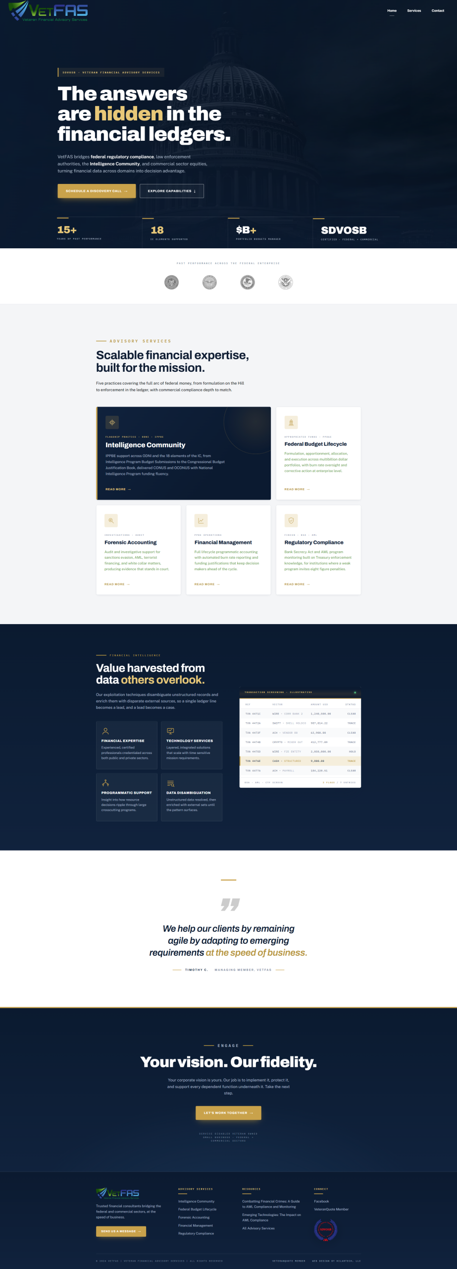 VetFAS website full homepage scrolling preview